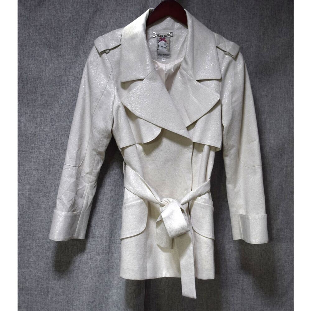 Yoana Baraschi Metallic Cream Belted Trench Jacket Size S – Made in NYC